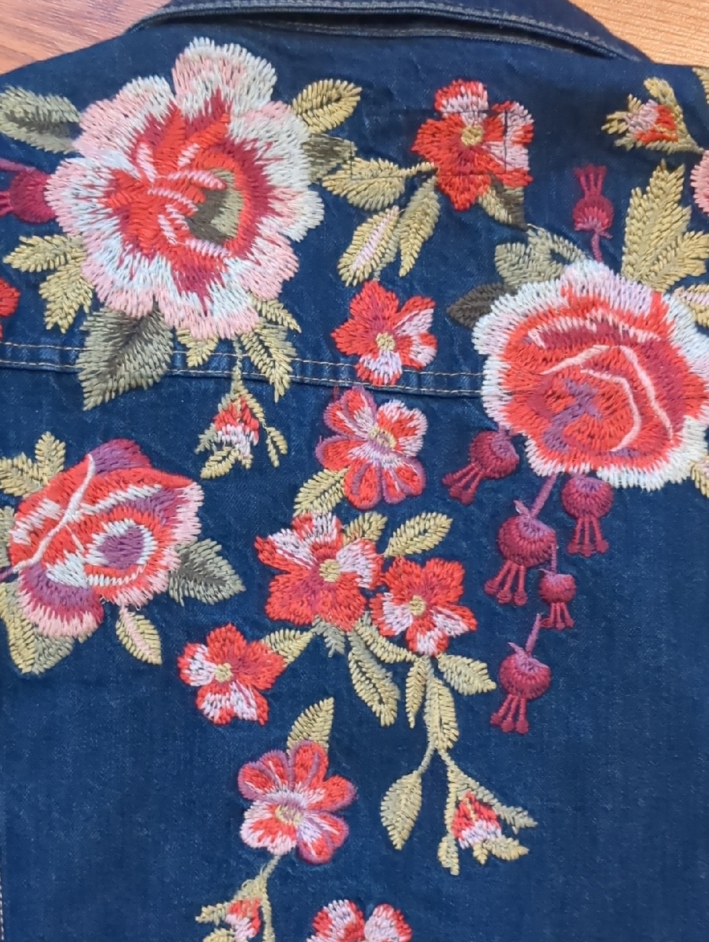 Johnny Was Workshop Desi Denim Jacket Embroidered Blue Jean Jacket Size Large - Picture 12 of 13